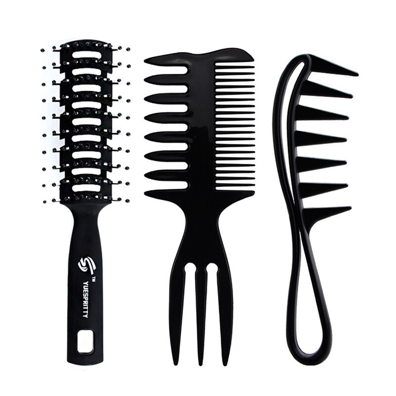 Barbería para hombres, juego de peine para el cabello, horquilla de diente ancho, cabeza de aceite Vintage, color negro