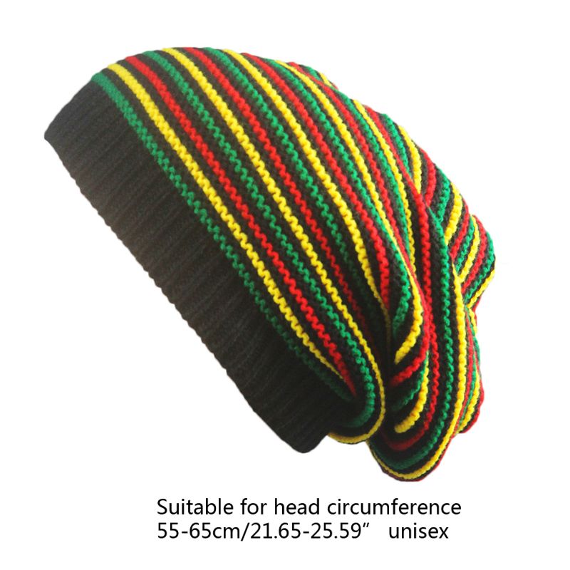 unisex Häkeln Wellenförmige Feine Streifen Mütze Kappe Regenbogen Jamaika Flagge ausgebeult Schädel Hütte F3MF