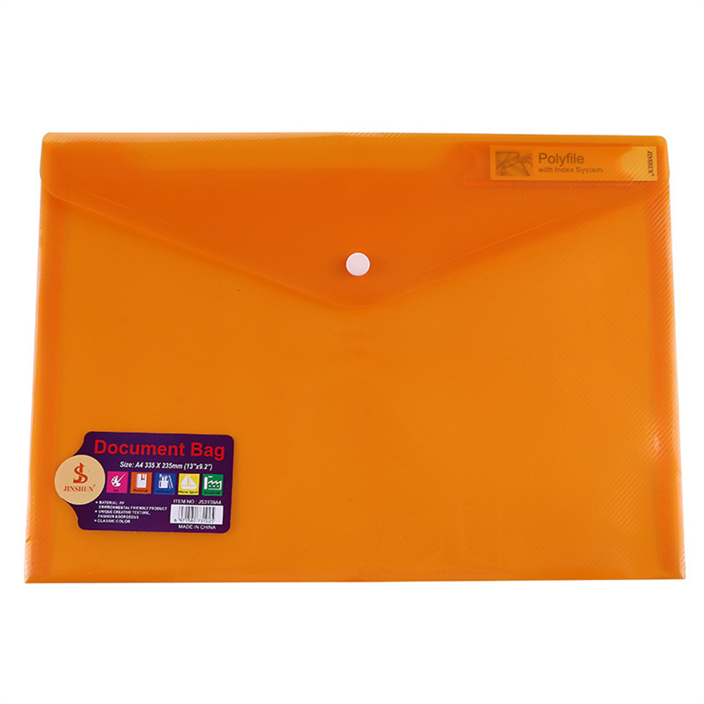 6 Pack Poly Envelopes File Folder With Label Pocket Clear A4 Transparent Document Organizer Snap Closure Expandable File Pouch: 6pcs-A4-2-Orange