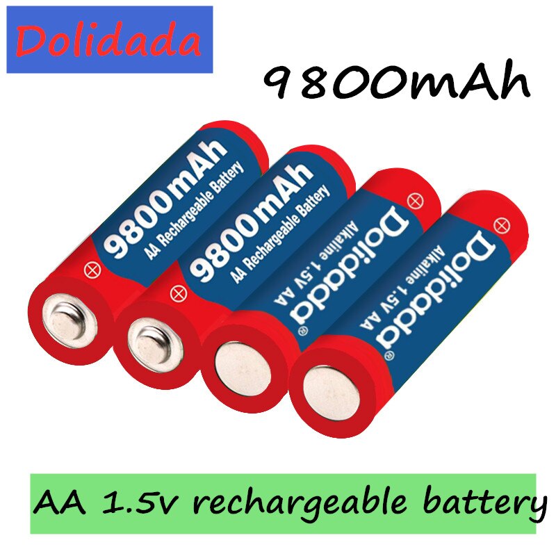 Neue Tag AA batterie 9800 mah akku AA 1,5 V. Wiederaufladbare Neue Alcalinas drummey + 1 stücke 4-zelle ladegerät: Gold