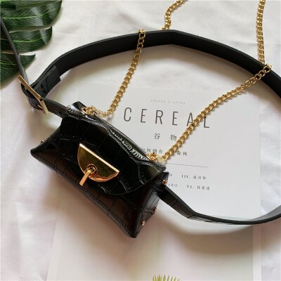 Doranmi Punk Stijl Fanny Pack Vrouwen Taille Zakken Snake Stijl Taille Verpakking Ketting Vrouwelijke Riem Tassen Kleine Borst tas Nerka BG467: black