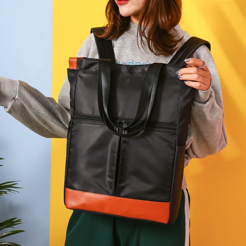 Sekker til kvinner ryggsekk laptop ryggsekk bagpack bag kvinnelig skole kvinners jente ryggsekker sommer vanntett nylon: Svart