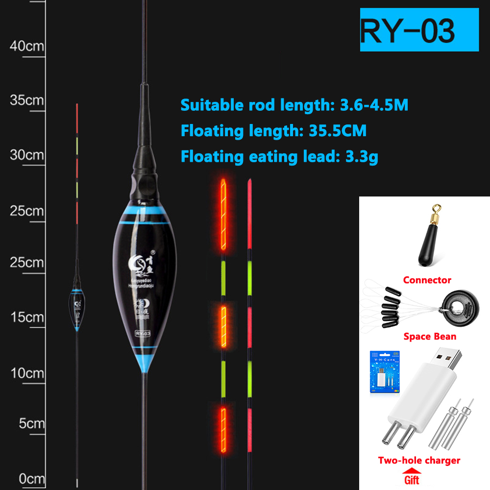 Corcho de pesca eléctrica LED flotar + cargador + space bean accesorios de luz de verano aparejos de pesca luminosos electrónicos flotar conjunto: RY-3-3.3g-4in1