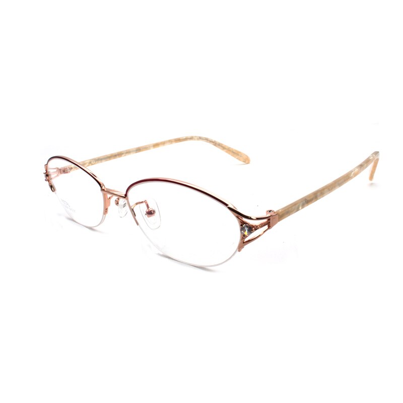 Alloy Frame Eyeglasses Oval Shape Brand Prescription Spectacles Women Eyewear Half Rim: Gold