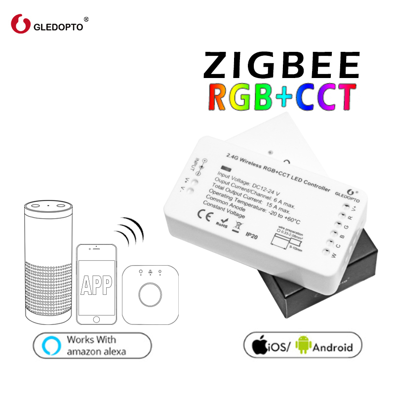 GLEDOPTO Zigbee Zll Smart Home DC12V-24V RGBW Dimming Light Strip Controller Compatible With ECHO Plus Smartthings Hub Led Strip: 1 ID RGB CCT