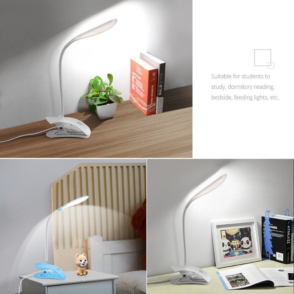 USB Powered led book light 3 level brightnes Dimmable Bendable Touch Sensor Control reading Study desk lamp With Clip Stand