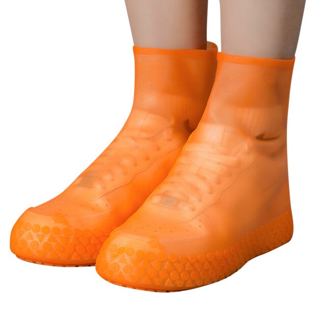 Couvre-chaussures de pluie en caoutchouc réutilisable, imperméable, Portable, antidérapant, accessoires pour chaussures unisexes: Orange / 41-44