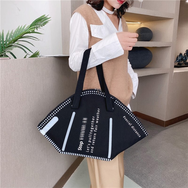 Face Mask Shape Women's Shoulder Bag Large Capacity Canvas Tote Bags Environmental Female Handbag