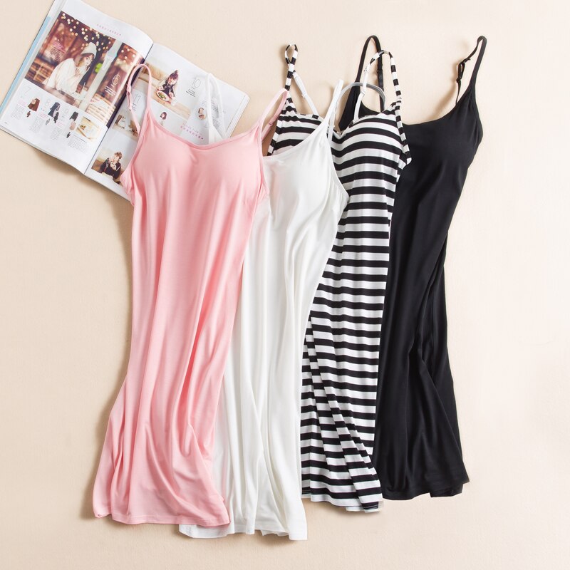 Femmes complet glisse 4 couleurs Modal Sexy Slip solide Anti vidé rembourré soutien-gorge glisse sous-vêtements confortable sommeil robe