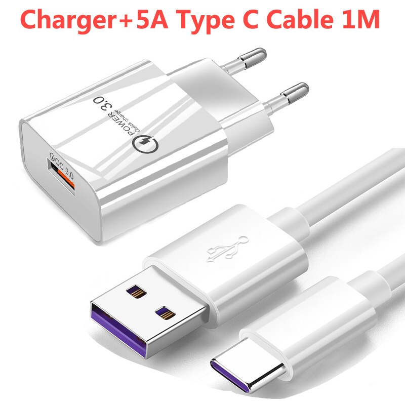 Type-C 5A Super Charge USB Cable For Oneplus 7 Pro 6T 7T USB C Fast Charging QC 3.0 Charger For Xiaomi Redmi 7 8 8A Note 7 8 8T: Charger Cable White
