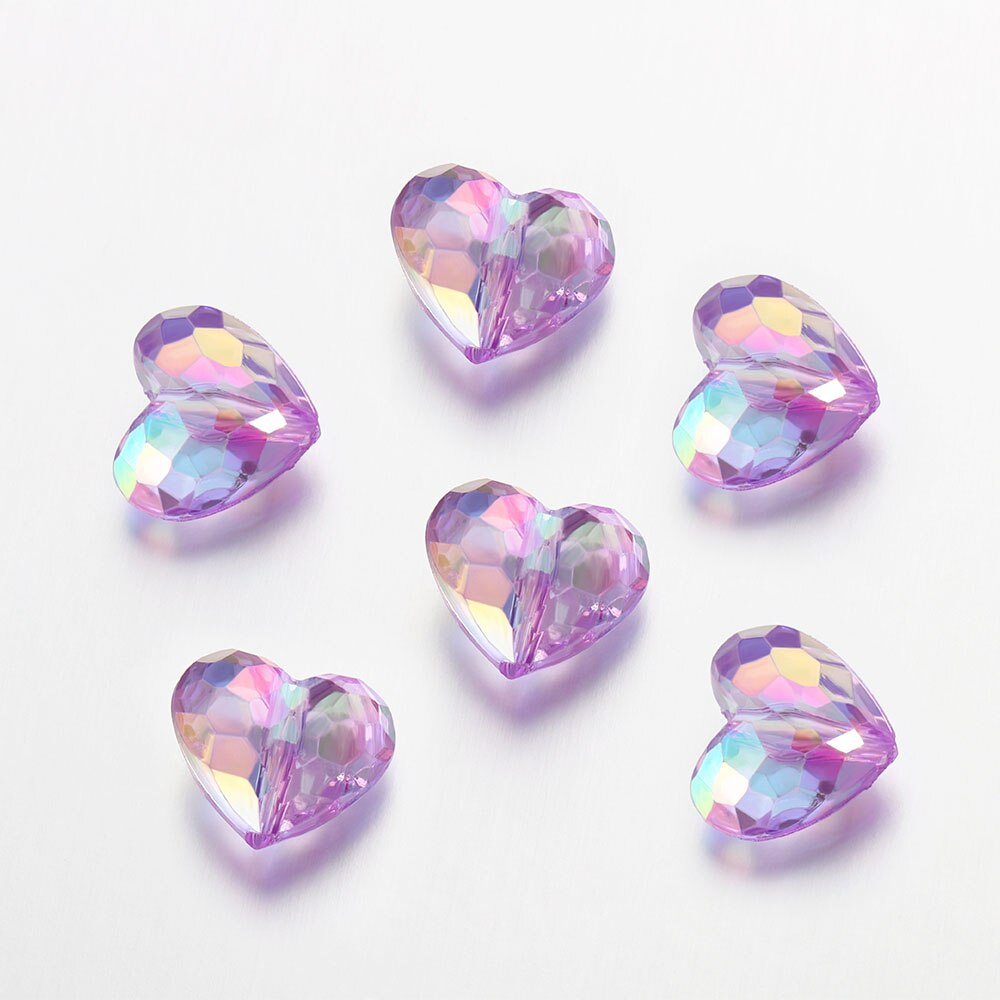 20szt Akrylowe koraliki Love Heart Shiny Mix AB Color Duże kryształowe luźne koraliki dystansowe do naszyjnika Bransoletka Wisiorek Biżuteria: FIOLETOWY