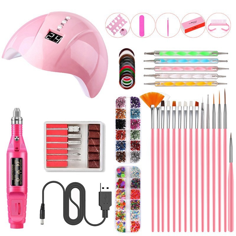 40 stuks nagelset uv led lamp droger met manicure pen gellak strass steentjes kit gereedschapsset elektrische machine boor nagelkunst gereedschap
