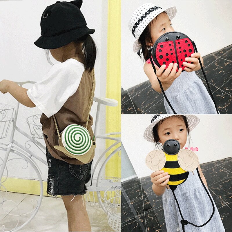 Kids Baby Girls Cute Cartoon Handbag Children Cross-body Shoulder Bag Snail Ladybug Bee Shap