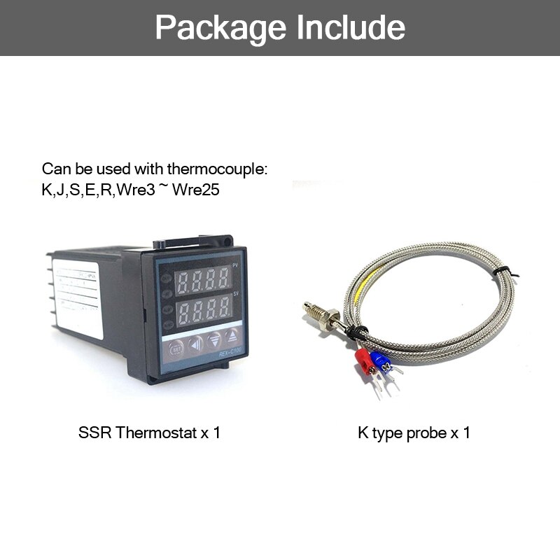 Dual PID Thermostat Regulator SSR Output Digital PID Temperature Controller REX-C100 0-400C Thermocouple K SSR 40A SSR-40A: SET 3