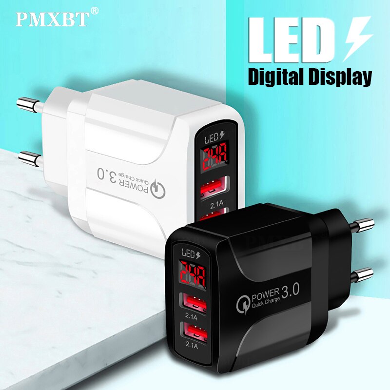 Usb lader med ledet vise dobbel usb havn 2.4a hurtiglading til iphone 8 lader adapter mobiltelefon ladere til samsung  s10