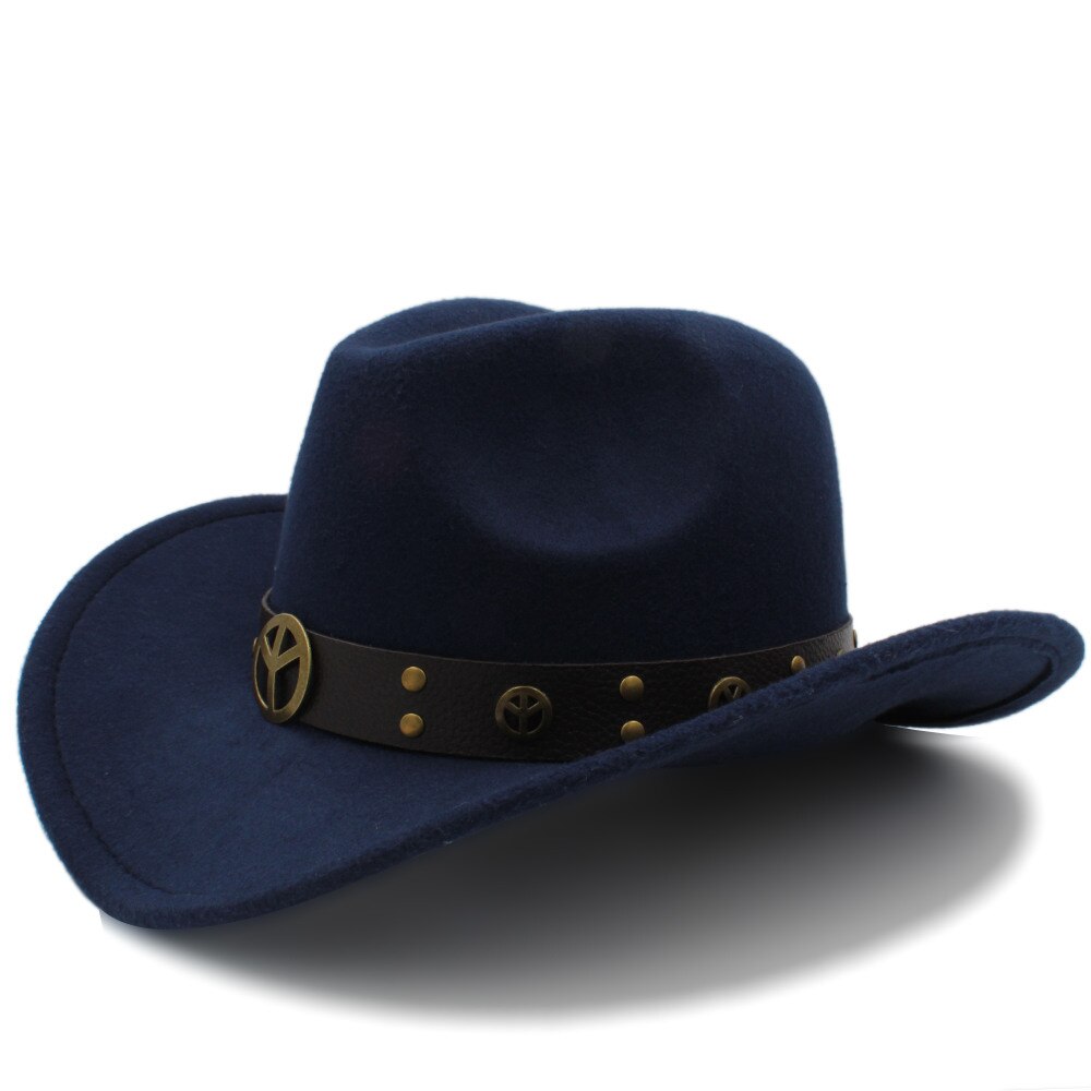 Men Wool Hollow Western Cowboy Hat for Gentleman Cowgirl Jazz Equestrian Sombrero Hombre Cap Size 56-58cm