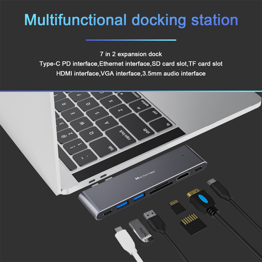 Tipo c adaptador para macbook pro, 7 em 2 multiport usb c hub compatível com macbook ar, macbook pro 2020-2016 13 "16"