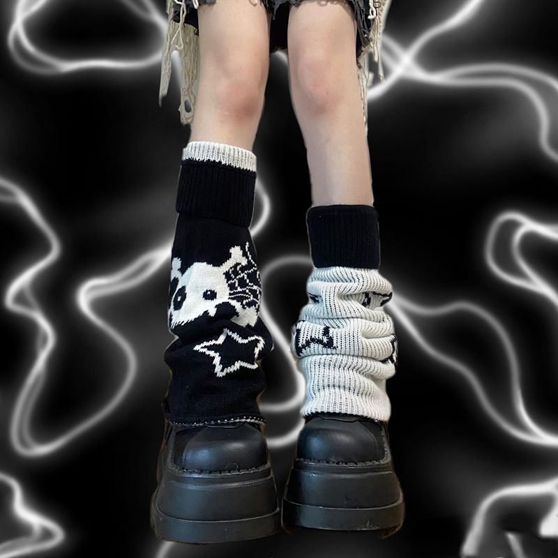Gyaru-calentadores de piernas góticos Harajuku, calentadores de piernas sexys, calcetines tejidos a rayas, cubierta de pierna de Lolita para mujer, calcetines holgados, manguito de bota, mangas de bota: Azul