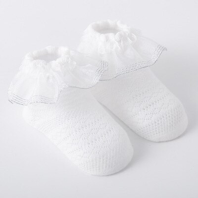 Zomer 0-3y baby meisjes kanten sokken ademende mesh sokken kinder prinses katoenen sokken wit roze geel schattig: Ivoor / M