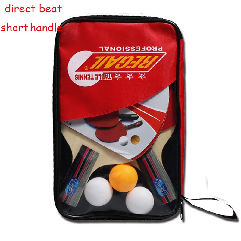 Tennis Table Racket Short Long Handle Carbon Blade Rubber With Double Face Pimples In Ping Pong Rackets With Case: short blue