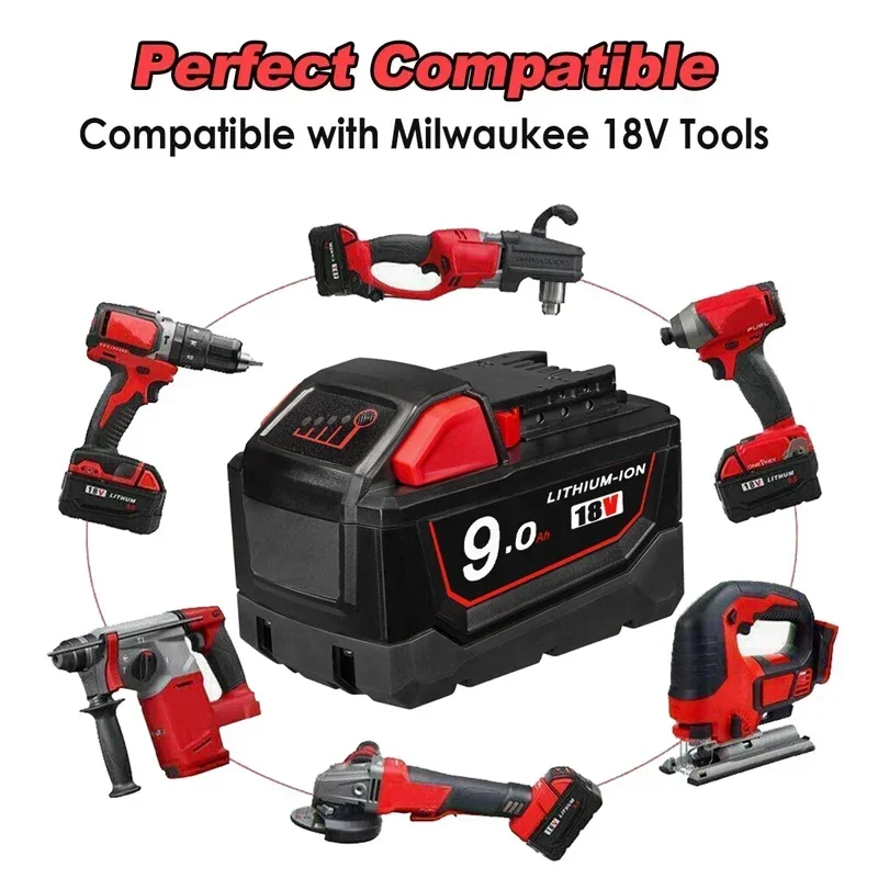 Batterie au lithium de remplacement pour Milwaukee M18, 18V, 9,0 Ah, 12,0 Ah, 48, 11, 1815, 48, 11, 1850, 2604, 22