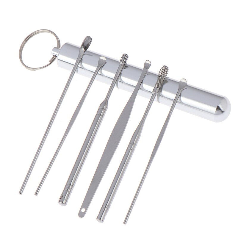 6 Stks/set Rvs Spiraal Oor Pick Lepel Oor Wax Verwijderen Cleaner Multifunctionele Draagbare Oor Pick Oor Care Beauty Tools