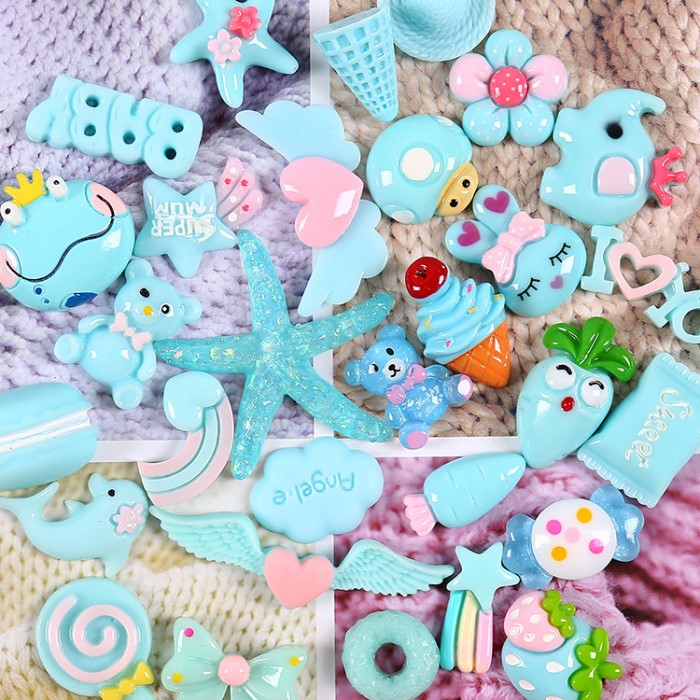 10PCS Slime Charms With Donut Candy Sugar Chocolate Cake Resin Flatback of Slime Beads for Ornament Phone Case Decoration: Mix Blue 10 pieces