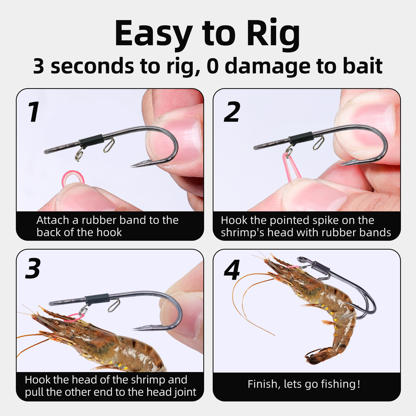 FishTrip-anzuelo doble para pesca de camarones vivos, anzuelos fijos, 10-15 Uds., flotador de pesca, soporte para cebo, anzuelos, Señuelos de Pesca, agua salada y dulce