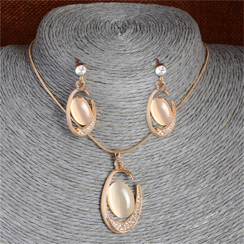 Hesiod elegancki Waterdrop naszyjnik kolczyki biżuteria zaręczynowa dla nowożeńców zestawy kryształ w złotym kolorze kocie oko opale biżuteria prezenty: 2