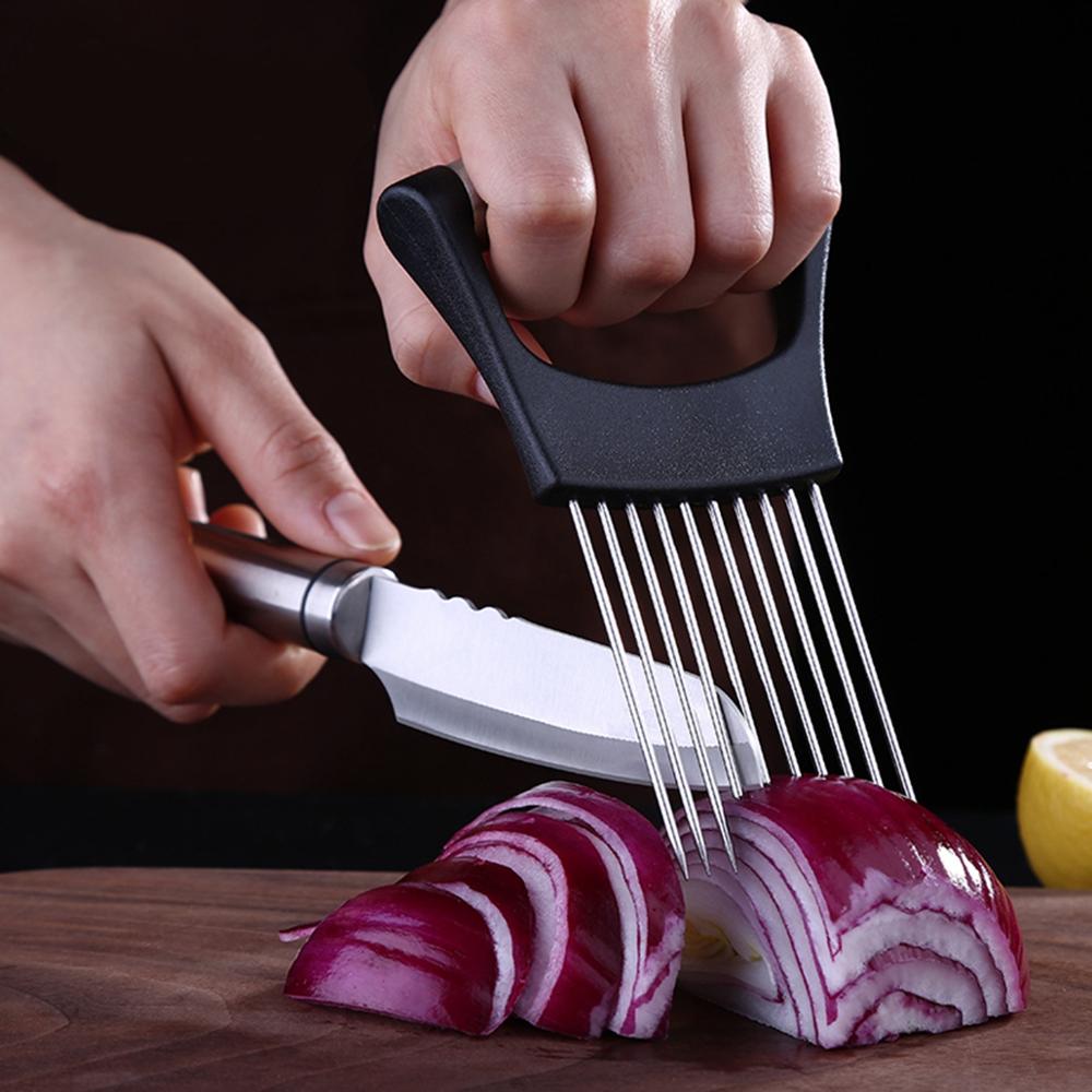 Creatieve Ui Cutter Slicer Rvs Ui Houder Vork Groente Tomaat Houder Cutter Potato Slicer Kitchen Tools
