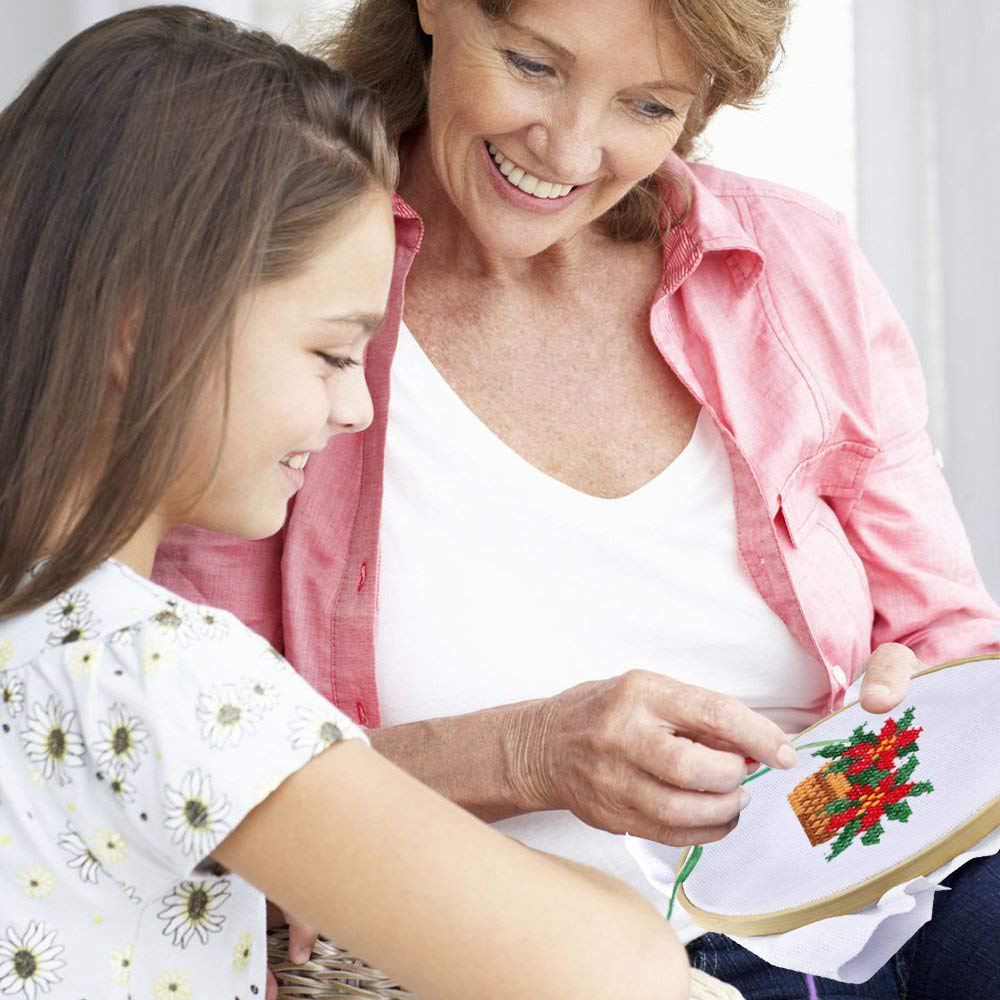 5 Pieces Bamboo Embroidery Hoops with 100 Colors Skeins Embroidery Thread Floss Cross Stitch and Needles