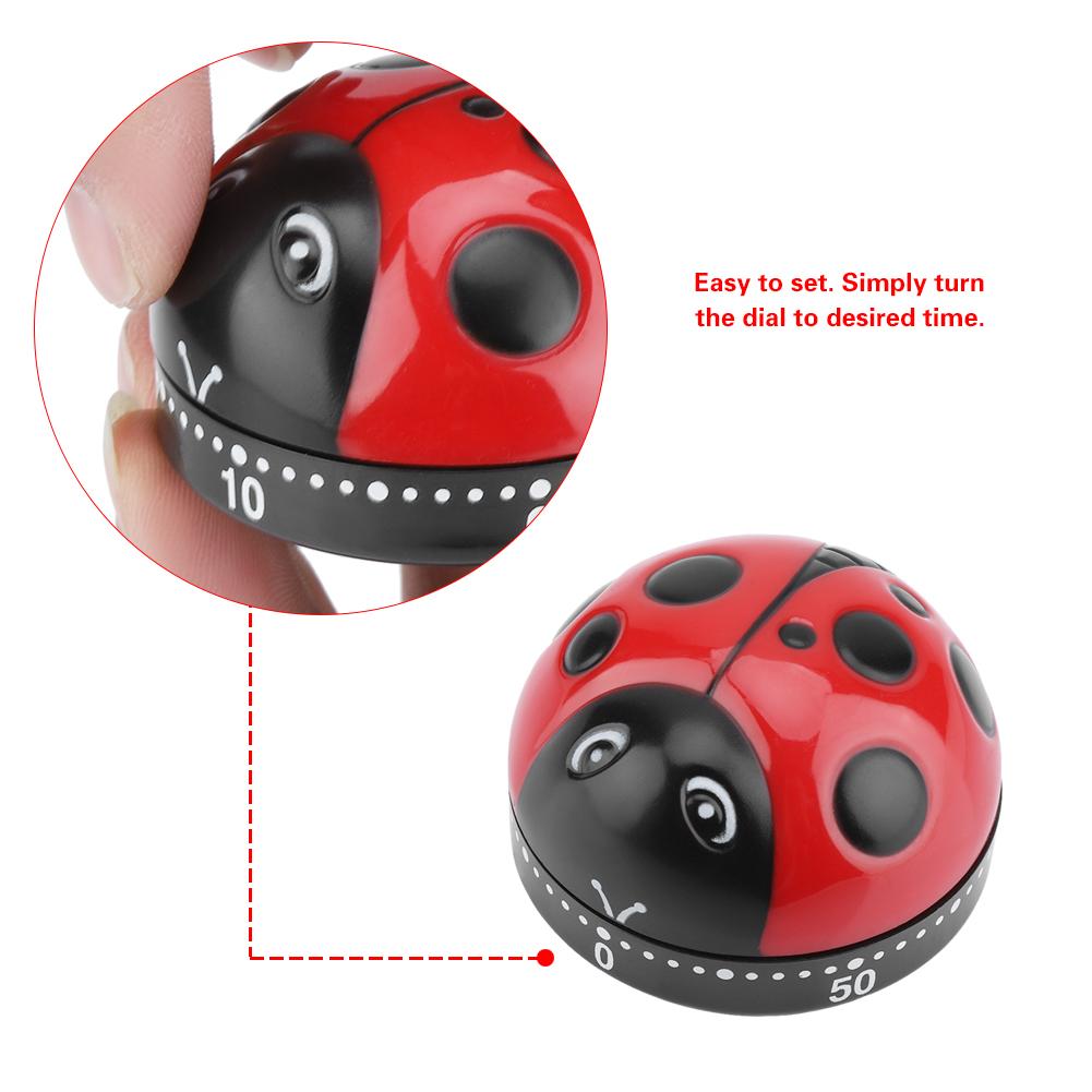 Kitchen 60-Minute Timer Ladybug-Shaped Rust-Proof Mechanical Alarm Clock Durable Kitchen Tools