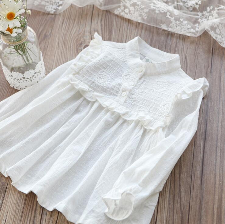 Sommer forår piger bluser bomuld solide hvide skjorter kjoler baby børn piger prinsesse bluse børn piger baby tøj: 2t