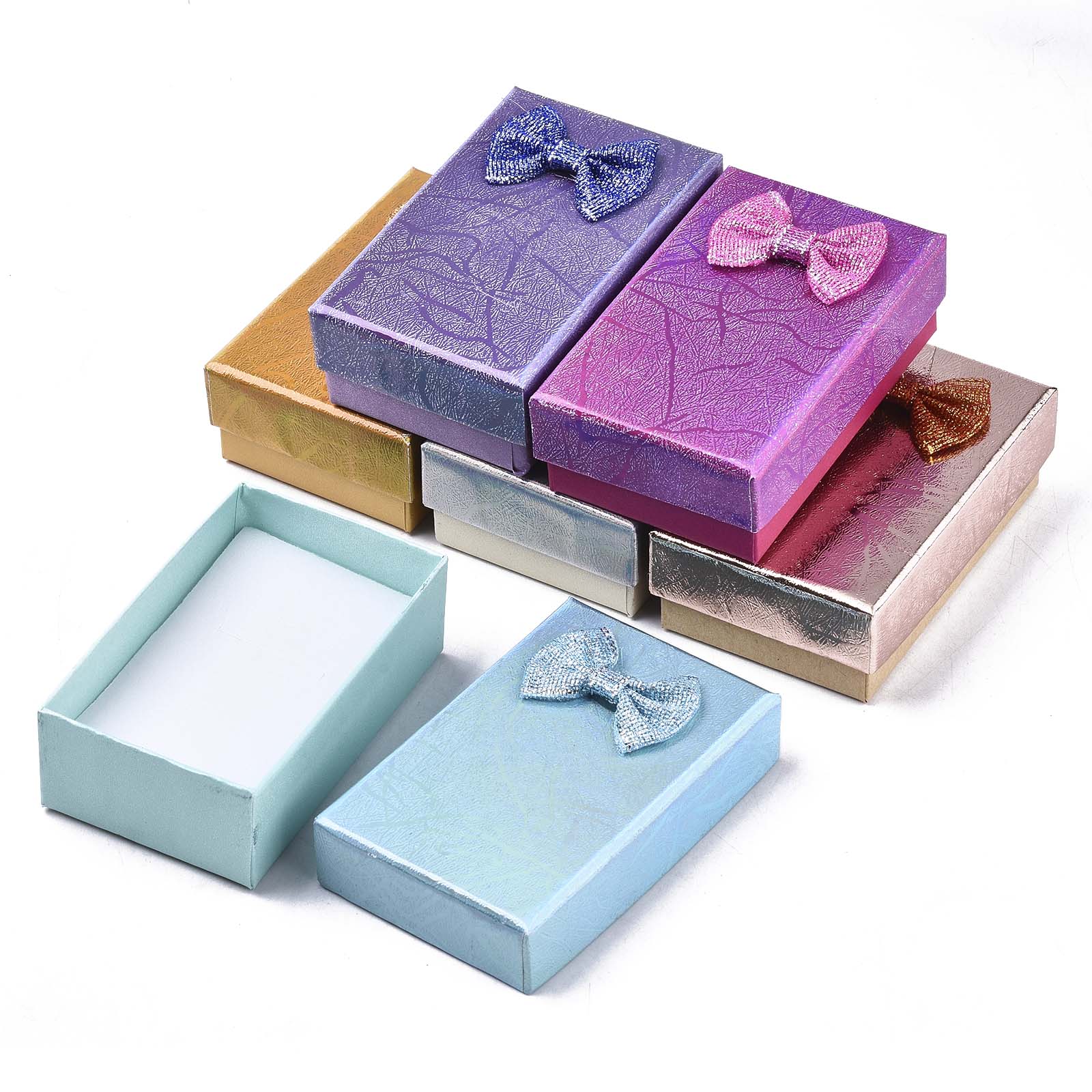 24Pcs Jewelry Boxes Necklaces Ring Earring Box Bowknot Ribbon Packaging Storage Container Organizer with Sponge Mixed Color