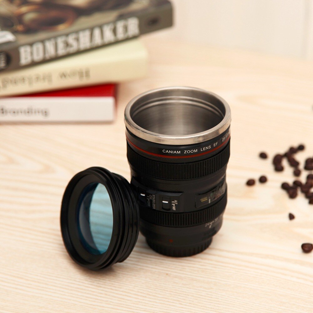 Lentille de caméra forme tasse café thé voyage tasse acier inoxydable vide Flasks25