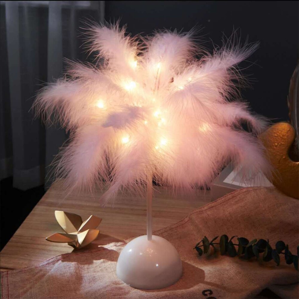 Diy Creatieve Veer Tafellamp Fairy Koperen Tafellamp Led Wedding Decoratieve Verlichting Voor Thuis Slaapkamer Decoreren Lamp