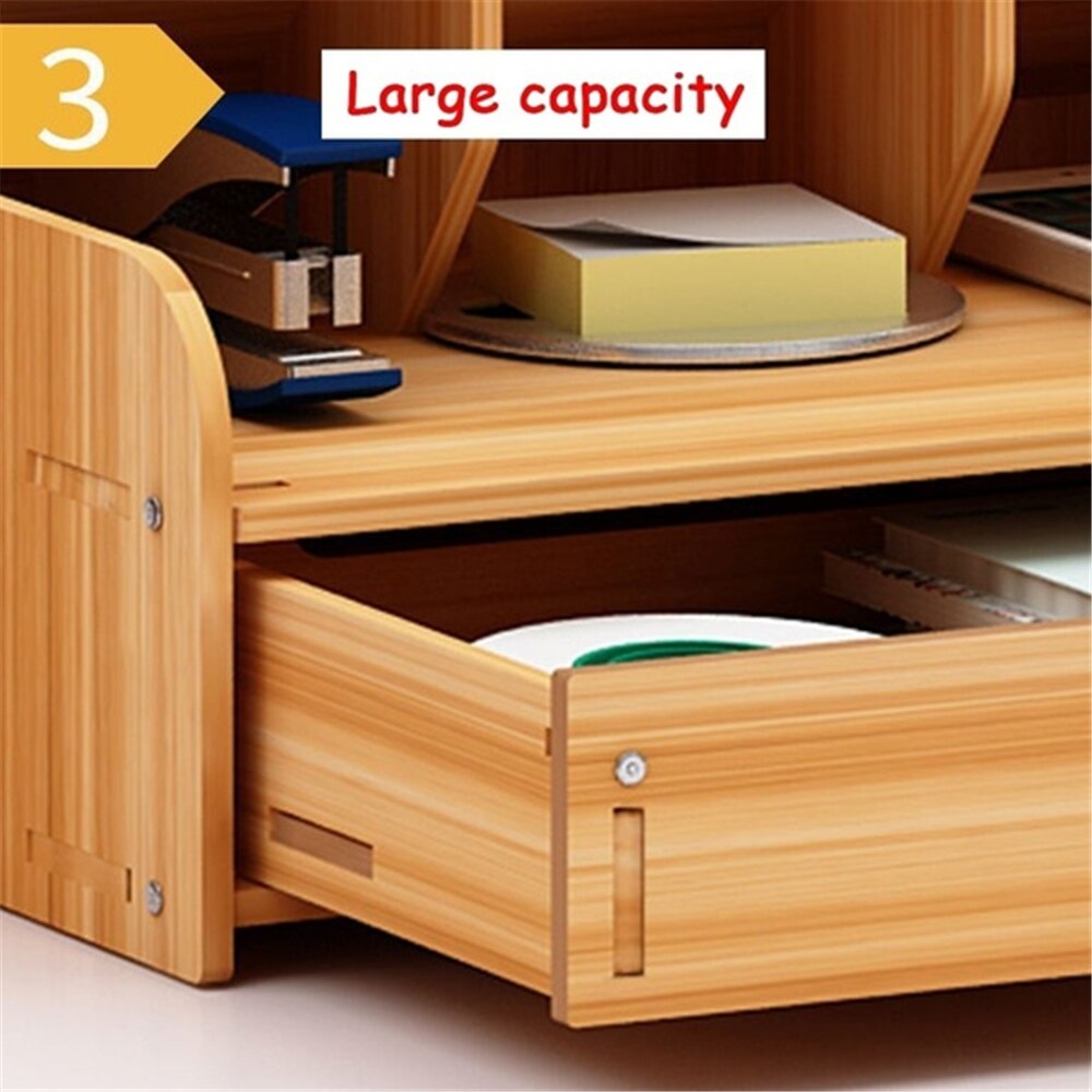 1PC Multi-Functional DIY Wooden Versatile Compartment Desk Organizer Pencil Holder Office School Desktop Storage Box with Drawer