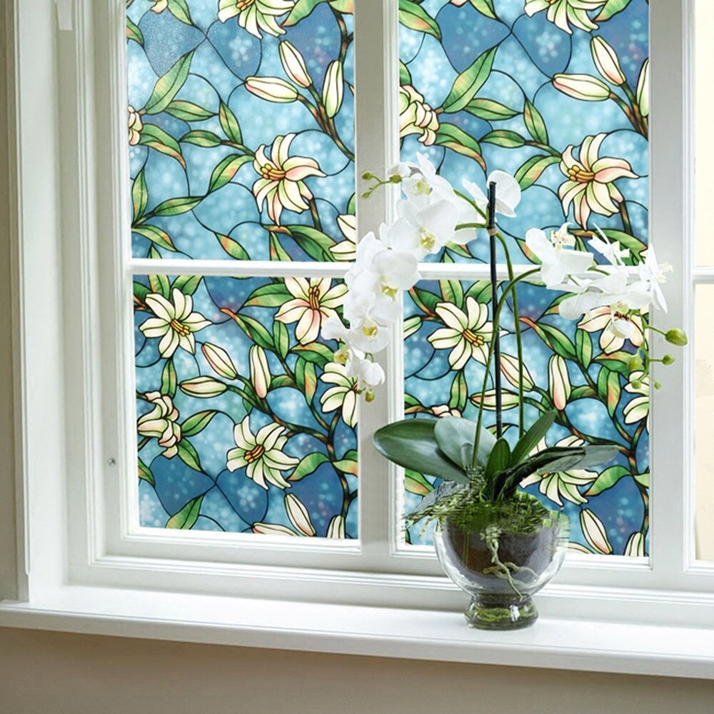 50x92cm lily Privacy Window Film Decorative Stained Glass Window Film