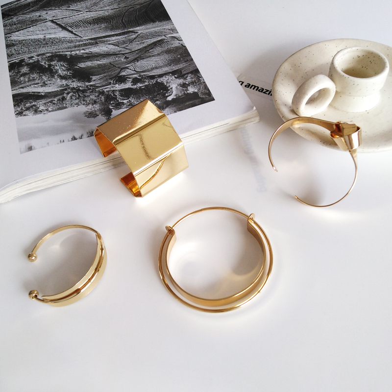 Glossy Double Layer Cross Opening Jewelry Bangle for Women Girls Party Hip Hop Punk Metal Geometric Bracelets gold