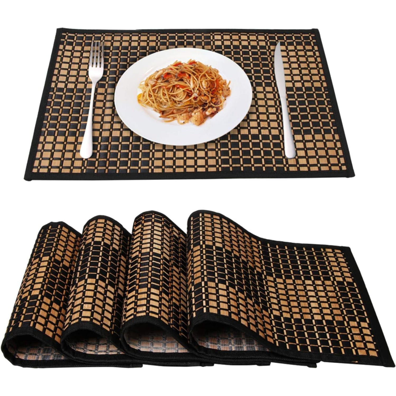 Napperons en bambou pour Table à manger, ensemble de 4 sets de napperons, résistants aux taches, à la chaleur, durables et robustes pour la cuisine: Rouge