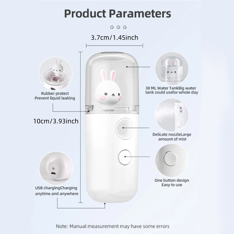 Mini Nano Luchtbevochtiger Konijn Draagbare 30ml USB Verstuiver Luchtreiniger Aromatherapie Essentiële Olie Diffuser Hydrator