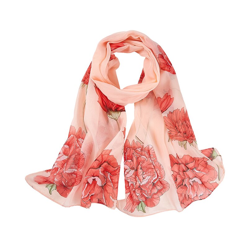 Bufanda de gasa de mujer estampado de mariposa en chal floral chal de mujer largo suave pañuelo Bufanda Foulard sjaal bufandas hijab A40: Rojo rosado