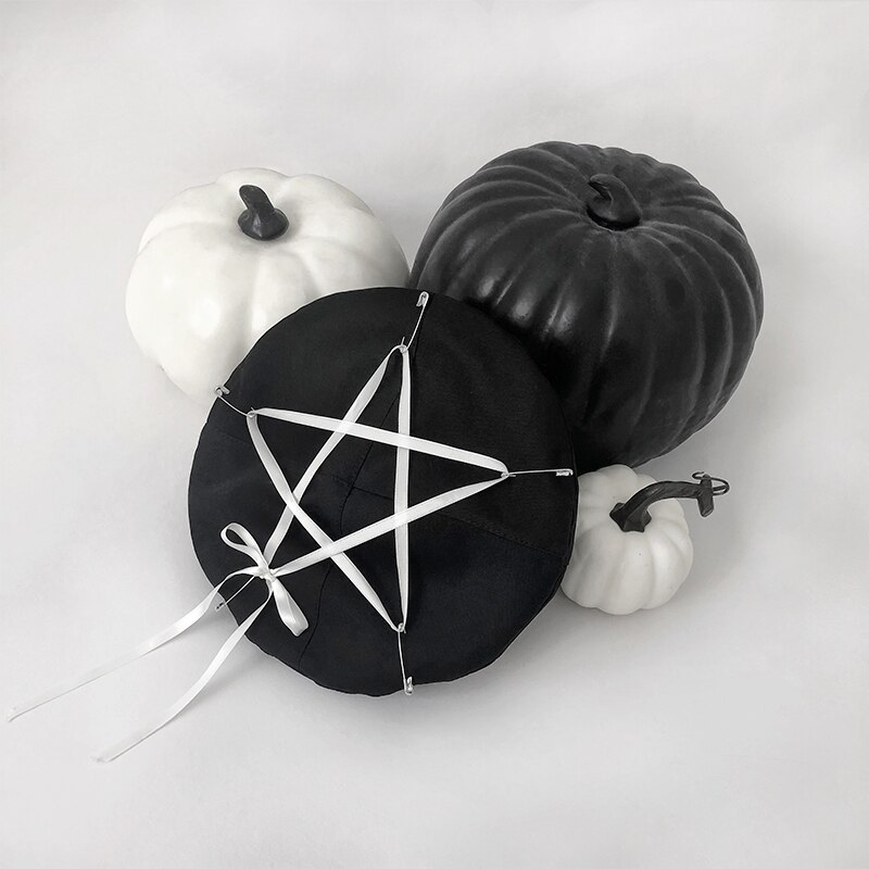 Harajuku Gothic Pentagram Black Beret Hats Women's Punk Wool Warm Painter Caps Autumn Winter Chic Streetwear