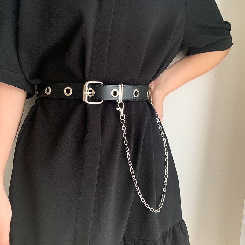 punk lerret web Belte - Dobbelt gjennomføring Spenne & Kjede - unisex Midjebelte til jeans: 2.8cm belte og kjetting