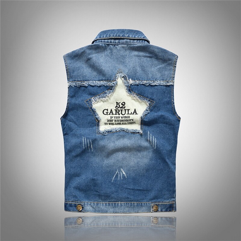 Vintage 80s hommes Denim gilet homme sans manches coton doux confortable vestes trou jean gilet 6XL