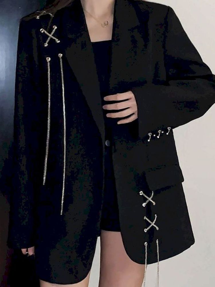 Chaqueta gótica para mujer, chaqueta informal a la , abrigo con cadena y bolsillo con hebilla única, ropa de calle, otoño e invierno, 2022