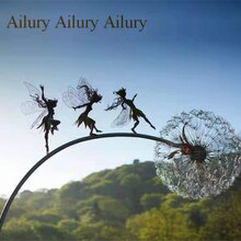 Bloem Fee Dansen Met Paardebloem Creatieve Ambachten, Robin Witte Zijde Fairy Sculptuur, Tuin Metalen Ambachten