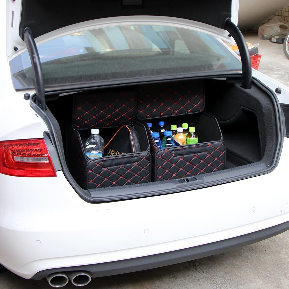 Foldbar bilopbevaring opbevaring oprydning 34*31*30cm pu læder bil bagagerum organisator boks opbevaringstaske auto affald værktøjstaske