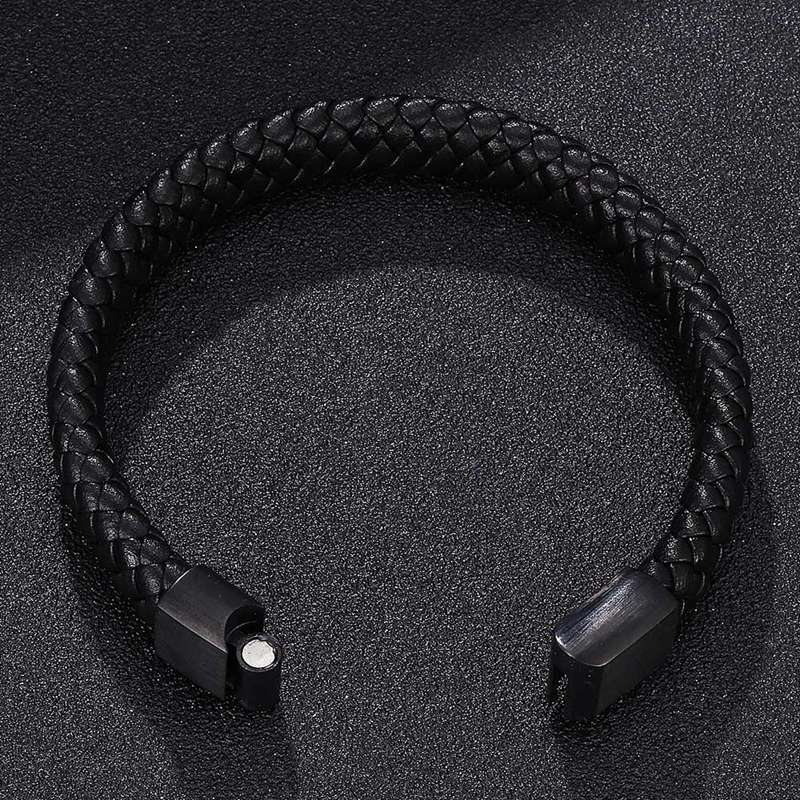 Biżuteria punkowa czarne brązowe plecione skórzane bransoletki męskie ręcznie robiona bransoletka ze stali nierdzewnej zapięcie magnetyczne skórzana bransoletka prezent P740