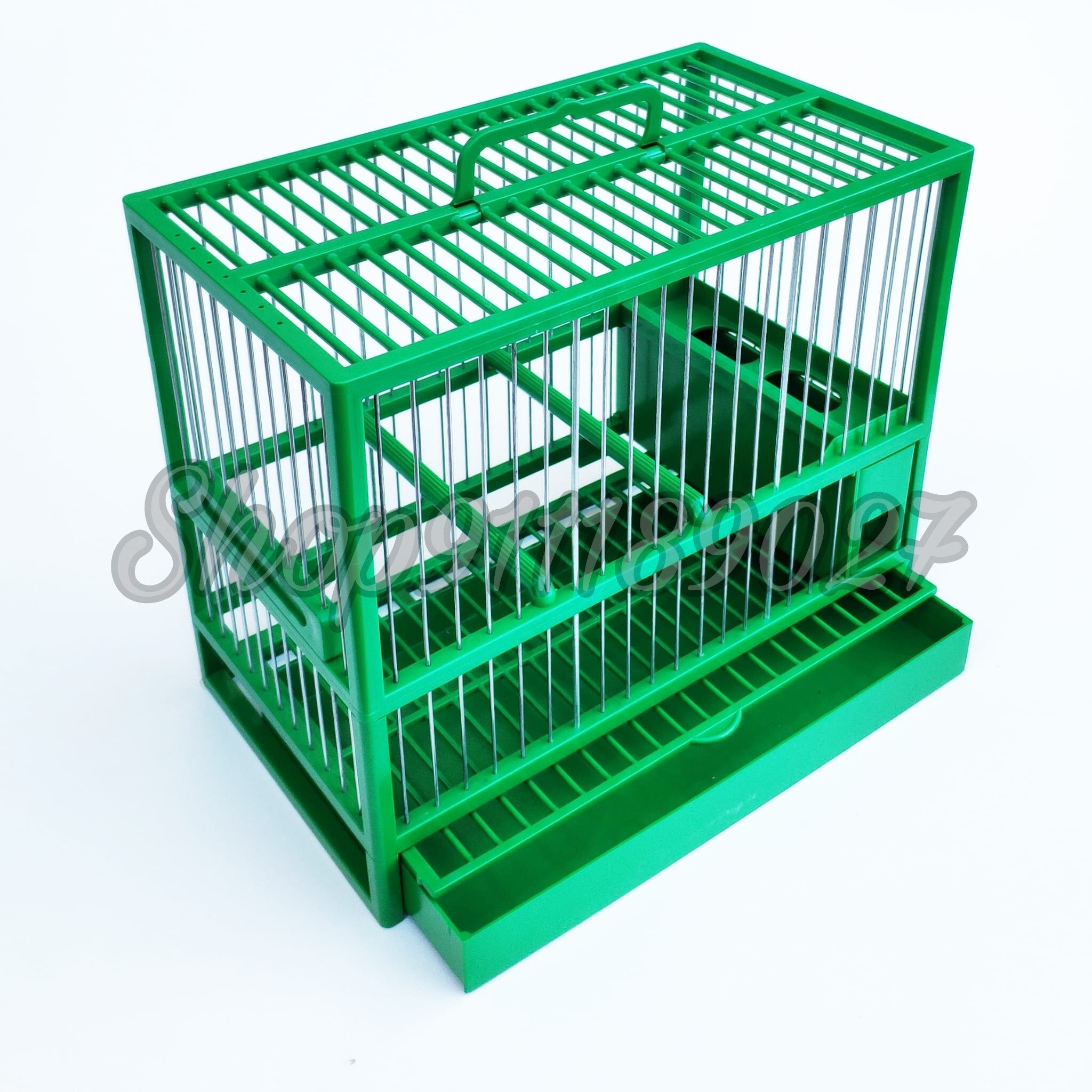 Jaula reclamo C2 jilguero, silvestrismo, bandeja, rejilla, comedero, colores: Verde claro